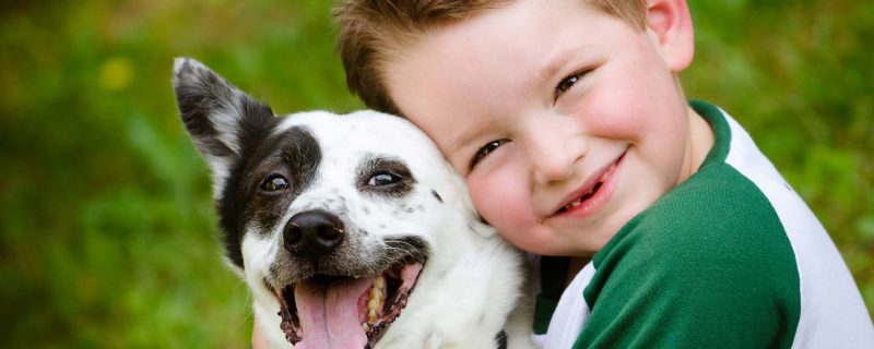 child and pet dog